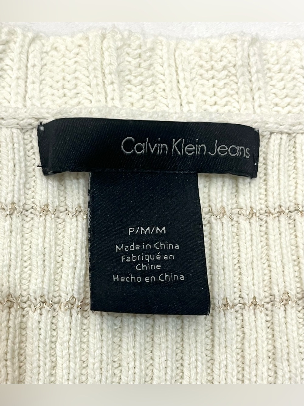 Calvin Klein Women’s 3/4 Sleeve Cream Gold Knit Cotton Blend Sweater Petite Med - Picture 5 of 16